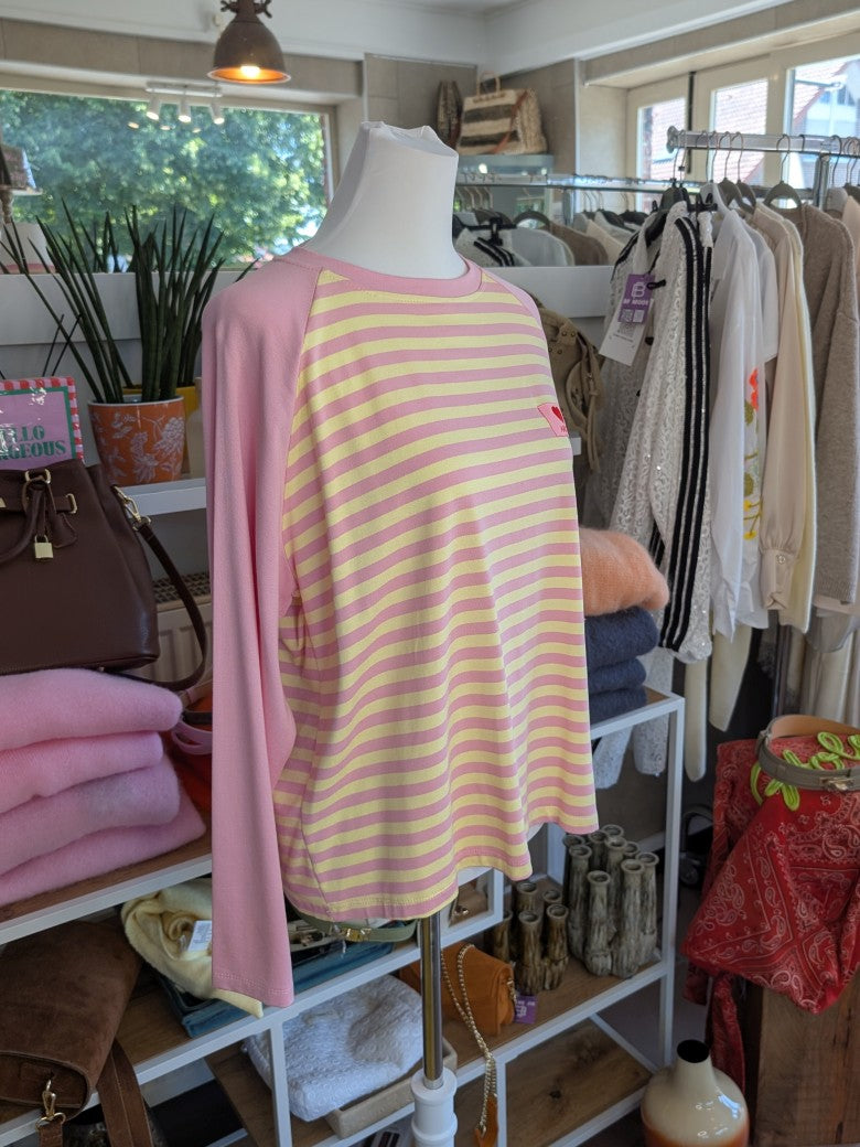 Langarm Shirt aus hochwertiger Baumwolle im klassischen Streifendesign in Trendfarben Rosa, Butter Yellow Gelb Rot - für stilbewusste Looks mit Raffinesse!