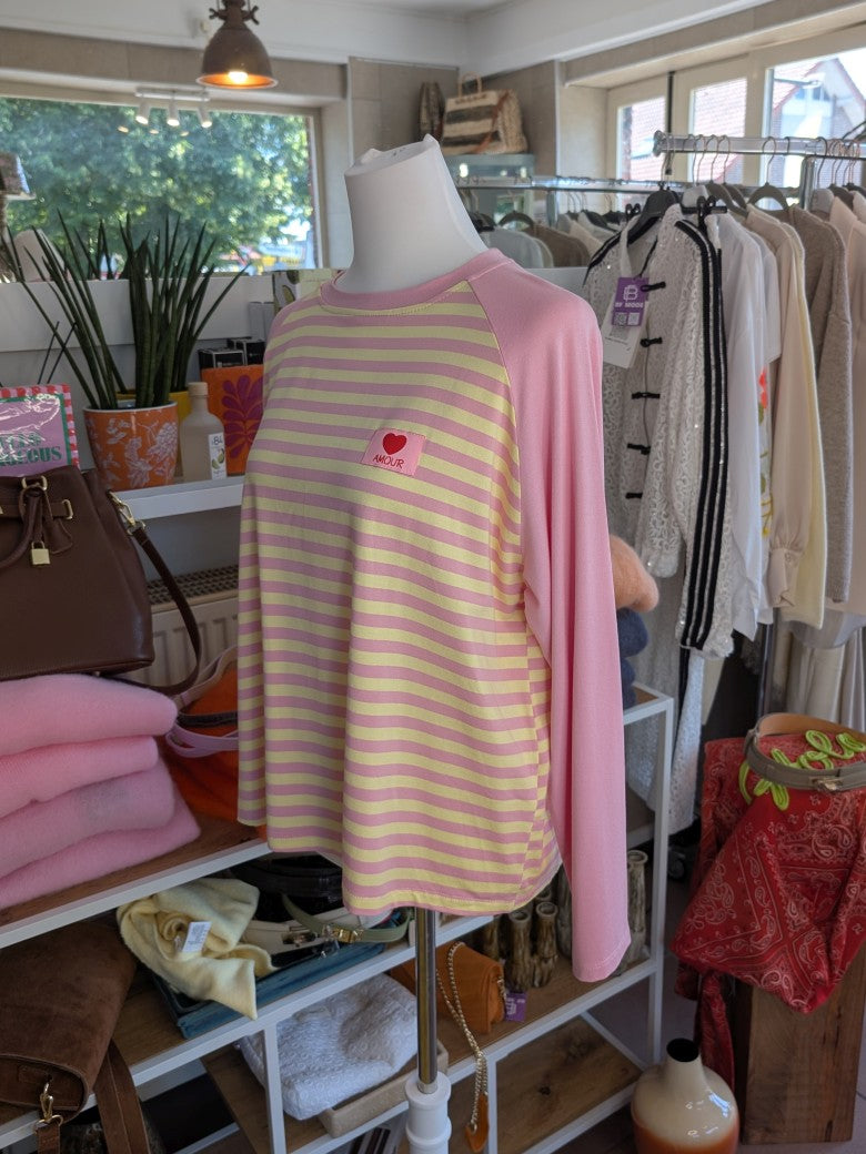 Langarm Shirt aus hochwertiger Baumwolle im klassischen Streifendesign in Trendfarben Rosa, Butter Yellow Gelb Rot - für stilbewusste Looks mit Raffinesse!