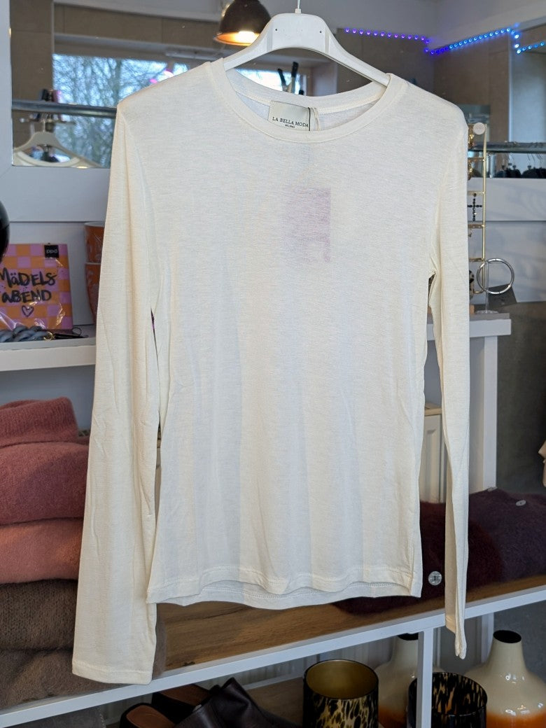 Das Langarm Shirt vereint zarten Kaschmir-Komfort mit hauchdünnem Stoff aus  hochwertiger Viskose in trendigem Woll Weiß - für stilbewusste Looks mit Raffinesse!