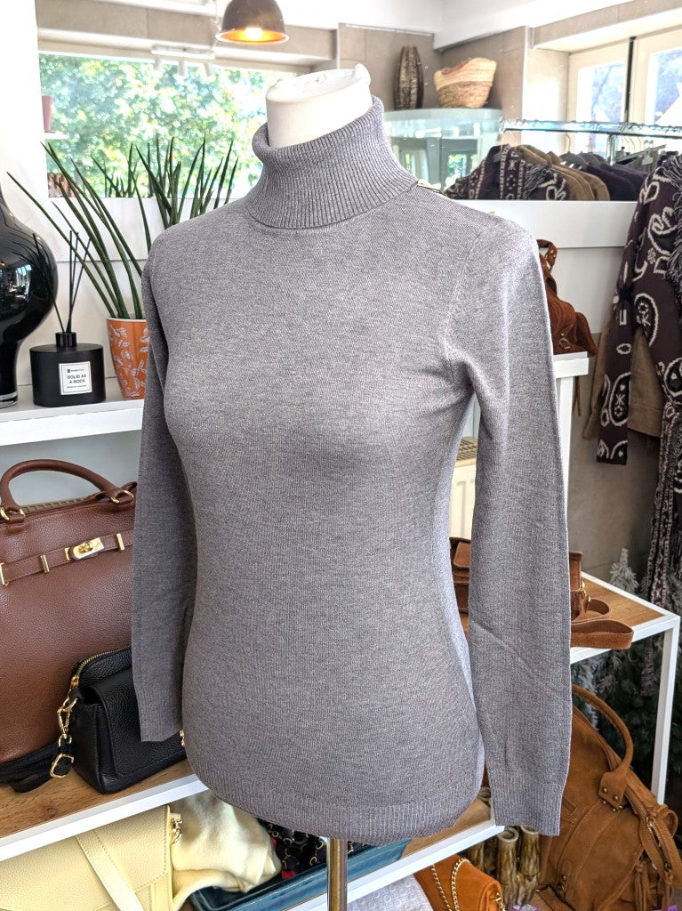 Elegantes schmales Rollkragen-Shirt aus weicher elastischer Viskosemischung in Grau. Perfekter Basis-Layer unter Blusen Cardigans Blazern für modernen Look
