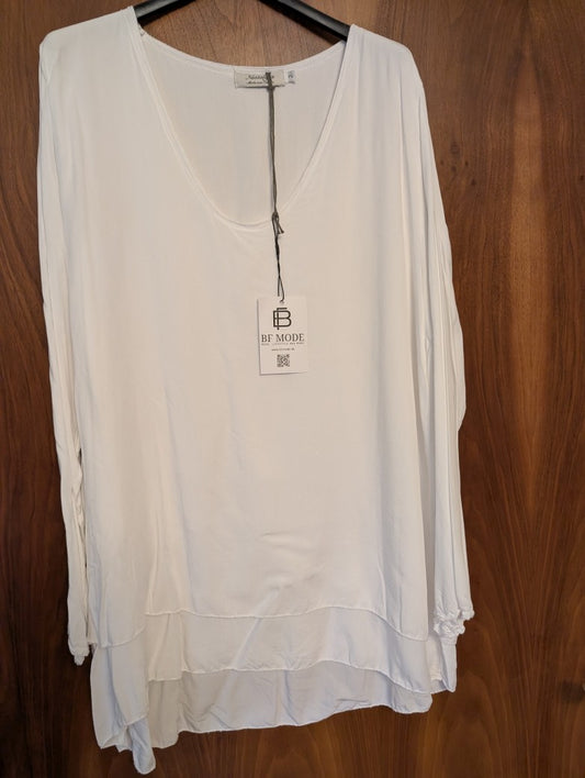 Shirt Weiß Langarm Doppellagig Baumwolle One Size von Nostalgia