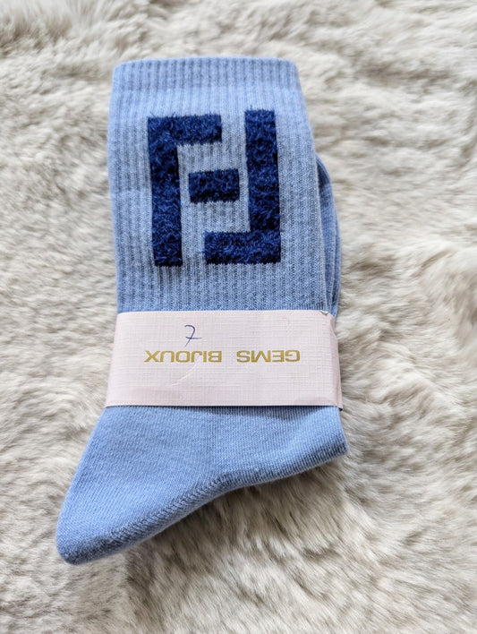 Socken Fendi Style Hellblau Blau, Baumwolle - Einheitsgröße, perfekte Fußanpassung