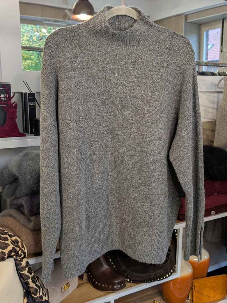 Feinstrick Stehkragen Rollkragen Pullover Grau aus 50% Viskose und 50% Nylon One Size von Effeny