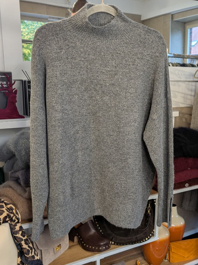 Feinstrick Stehkragen Rollkragen Pullover Grau aus 50% Viskose und 50% Nylon One Size von Effeny