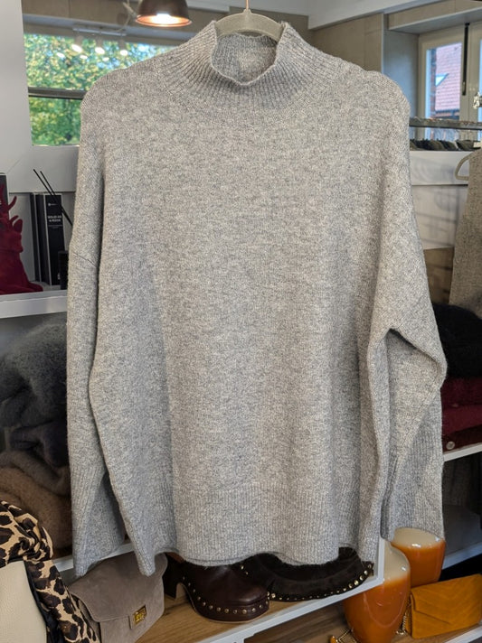 Feinstrick Rollkragen Stehkragen Pullover Hellgrau Viskose One Size - Effeny