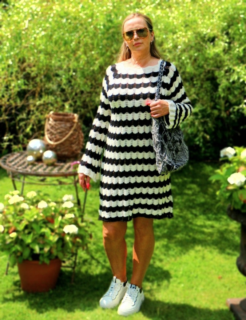 Strickkleid gestreift Schwarz Beige One Size