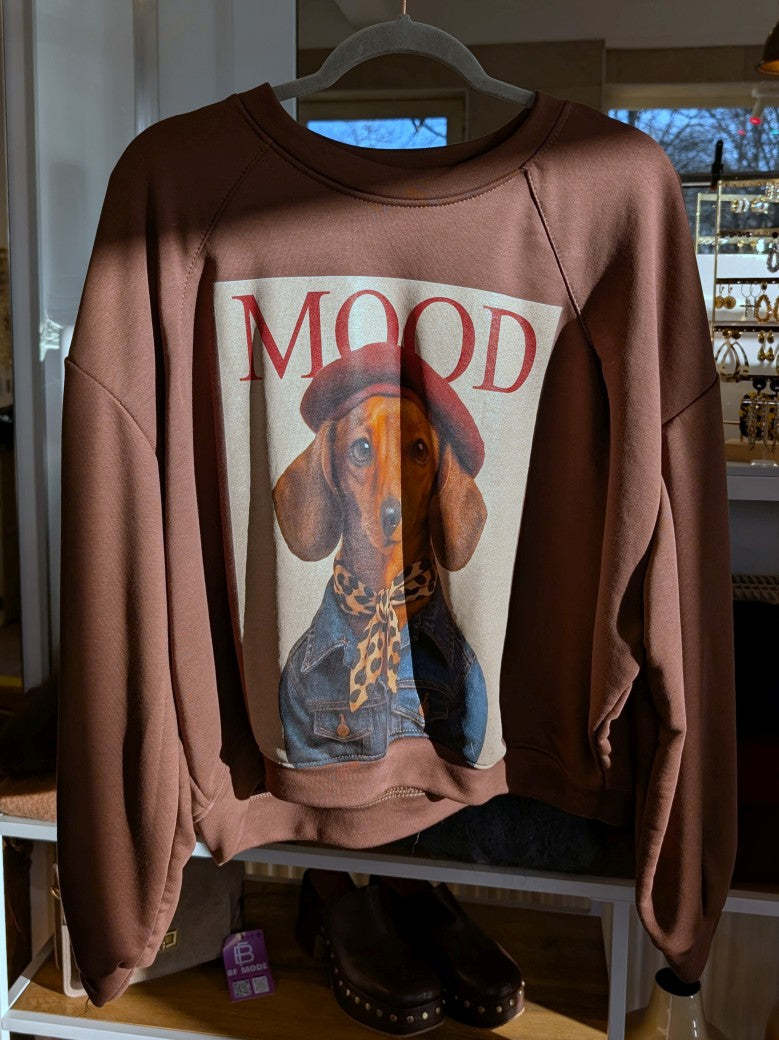 Dieses Sweatshirt von MIHO'S aus Baumwolle vereint Komfort und Stil mit einem charmanten Dackel-Motiv in Coffee Braun, Beige, Rot und Blau. Hol' es Dir jetzt!
