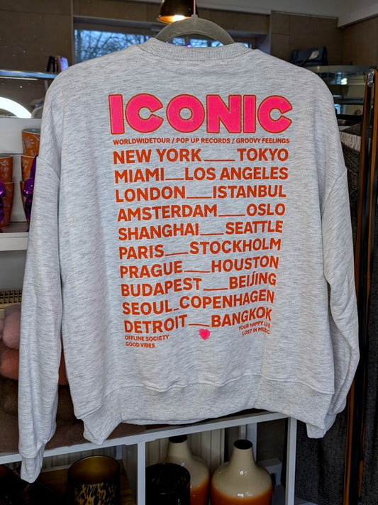 Das markante ICONIC Sweatshirt mit Backprint setzt auf Hellgrau ein visuelles Highlight in den Trendfarben Neon Pink Orange. Setze ein individuelles Statement!
