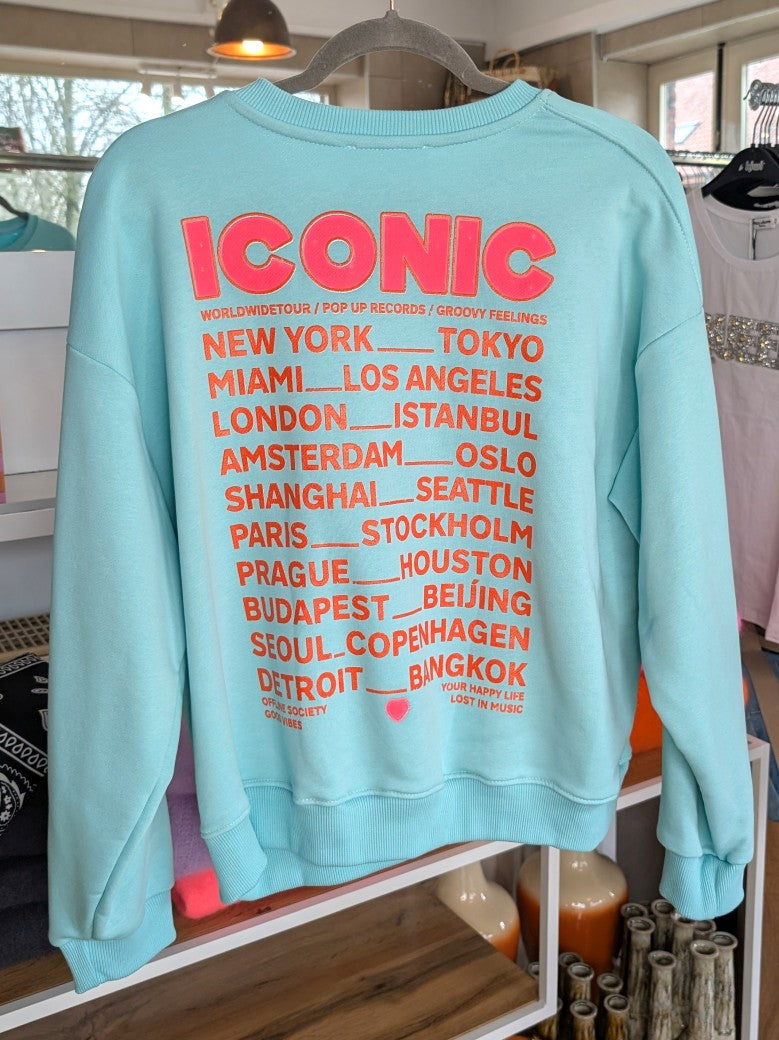 Das markante ICONIC Sweatshirt mit Backprint setzt auf Türkis ein visuelles Highlight in den Trendfarben Neon Pink und Orange. Setze ein individuelles Statement!