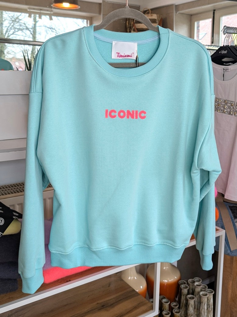 Das markante ICONIC Sweatshirt mit Backprint setzt auf Türkis ein visuelles Highlight in den Trendfarben Neon Pink und Orange. Setze ein individuelles Statement!