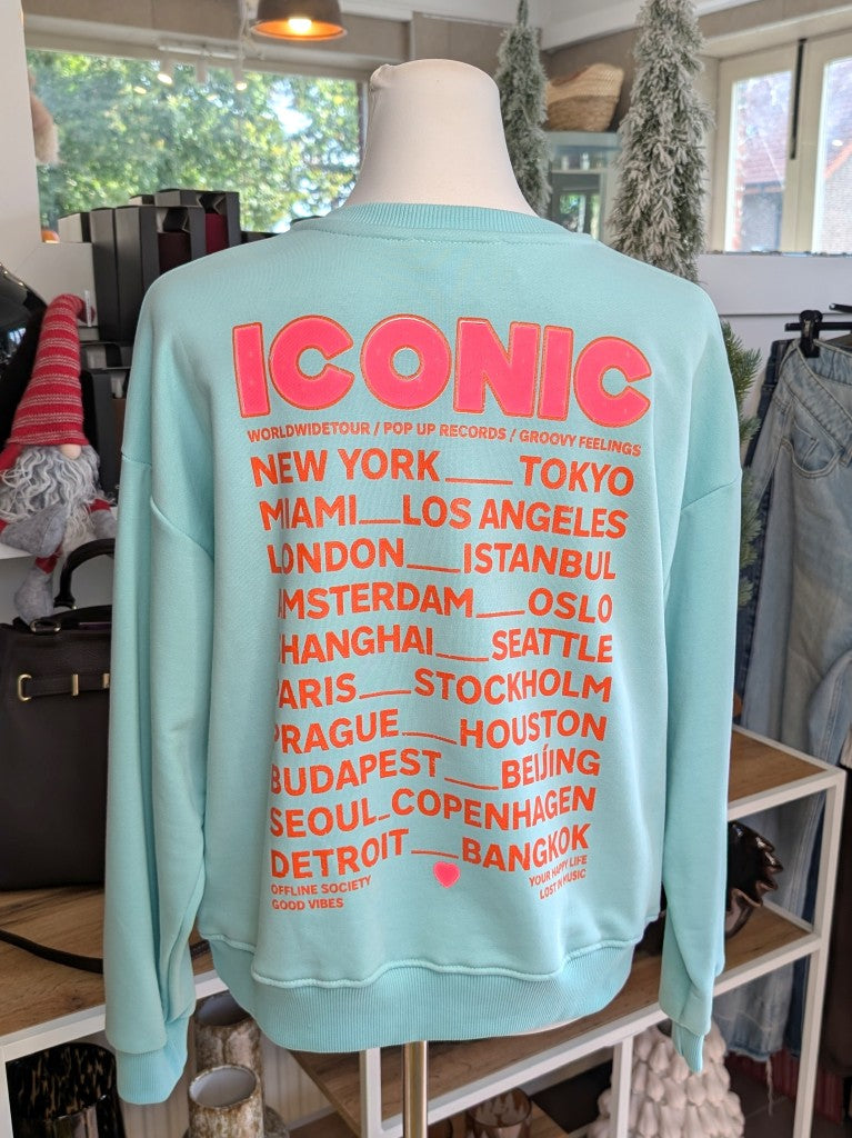 Das markante ICONIC Sweatshirt mit Backprint setzt auf Türkis ein visuelles Highlight in den Trendfarben Neon Pink und Orange. Setze ein individuelles Statement