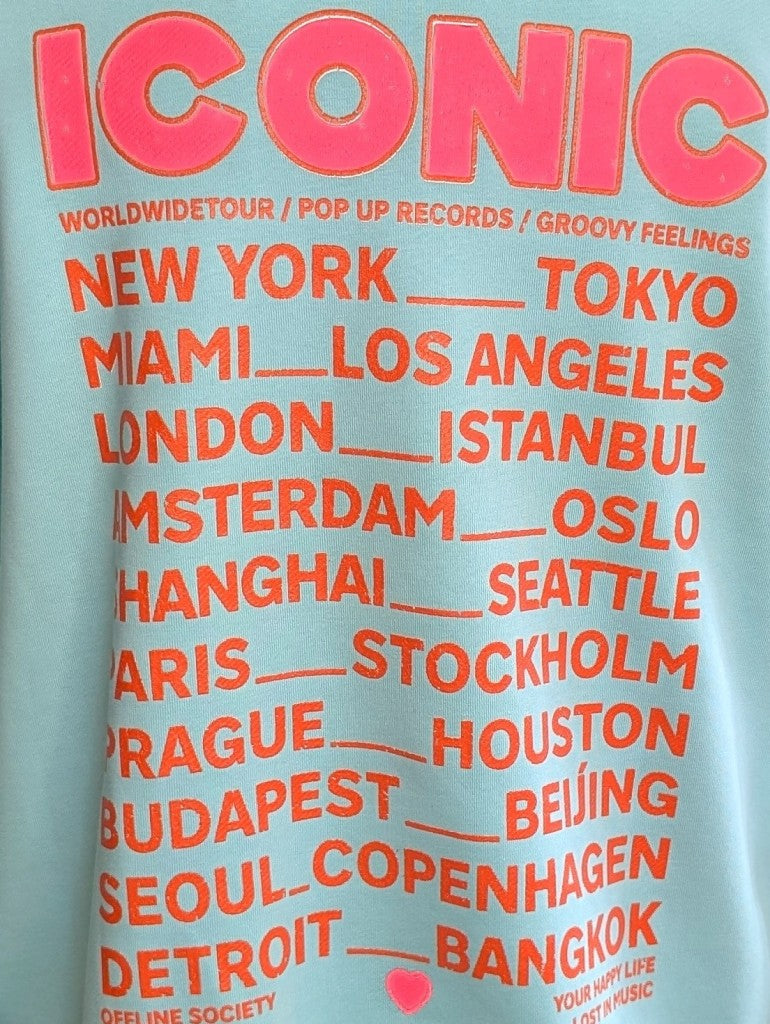 Das markante ICONIC Sweatshirt mit Backprint setzt auf Türkis ein visuelles Highlight in den Trendfarben Neon Pink und Orange. Setze ein individuelles Statement