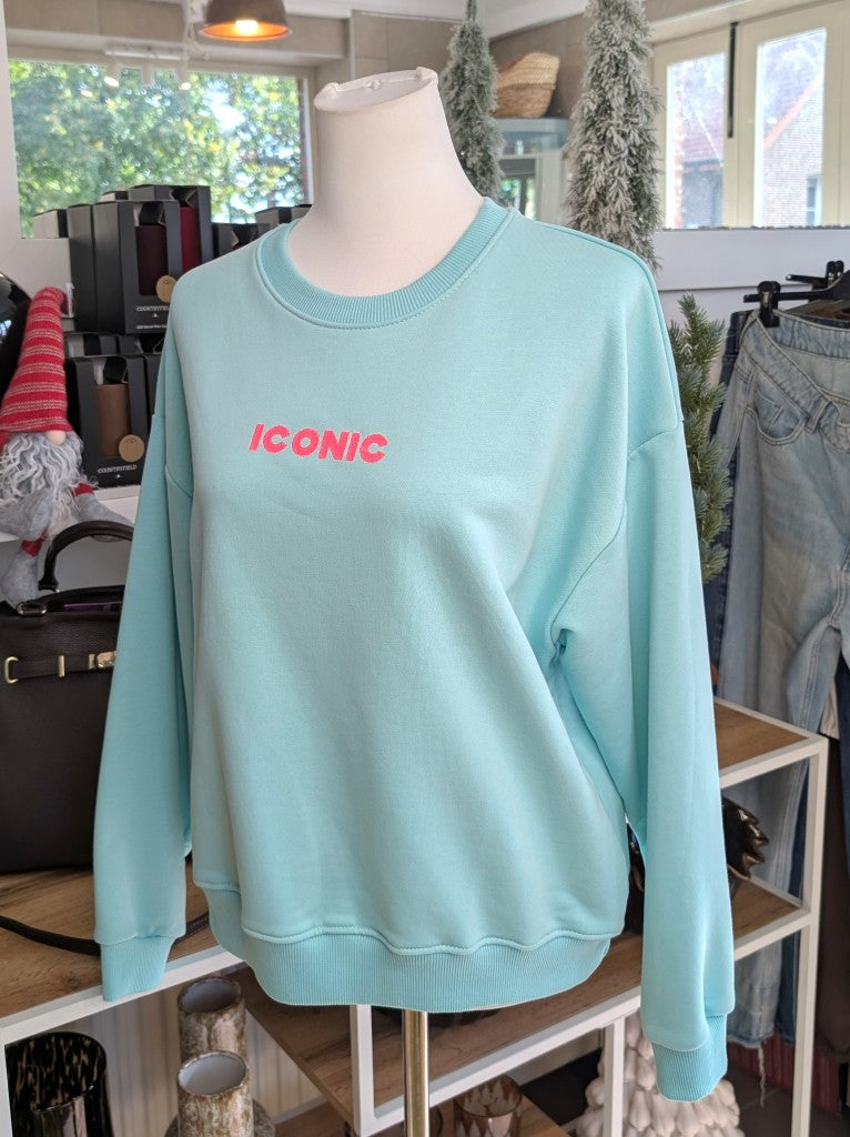 Das markante ICONIC Sweatshirt mit Backprint setzt auf Türkis ein visuelles Highlight in den Trendfarben Neon Pink und Orange. Setze ein individuelles Statement