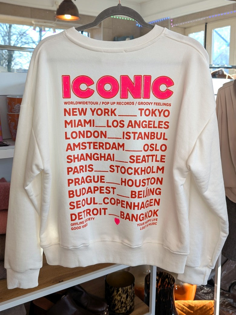 Das markante ICONIC Sweatshirt mit Backprint setzt auf Weiß ein visuelles Highlight in den Trendfarben Neon Pink und Orange. Setze ein individuelles Statement!