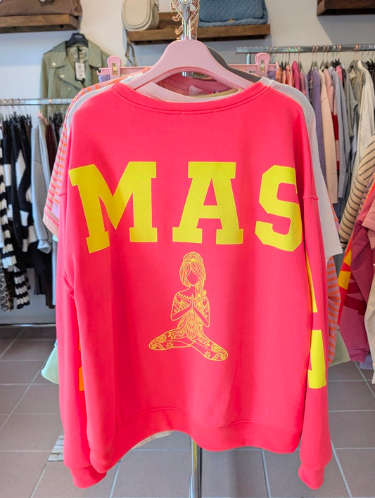 Sweatshirt NAMASTE Pink Neon Gelb Backprint Baumwolle, One Size - von BELIEVE