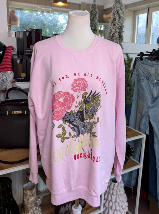 Retro-Ästhetik Sweatshirt Wildflower 1995 Rock & Roll – Vintage-inspiriertes Design mit lebendigen Farben in Rosa, Rot, Grün und Grau aus hochwertiger Baumwolle!