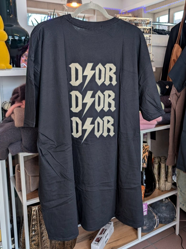 Lässiges XXL oversized T-Shirt im angesagten Dior-Stil mit markanten Backprint-Design in den Farben Schwarz Créme aus hochwertiger Baumwolle - Stil mit Qualität!