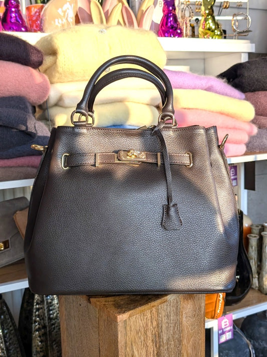 Wunderschöne Shopping Bag aus weichem Leder Cross-Body tragbar mit Schulterriemen Coffee Braun Gold im Givenchy Nightingale Stil - Must-Have aus Italien!