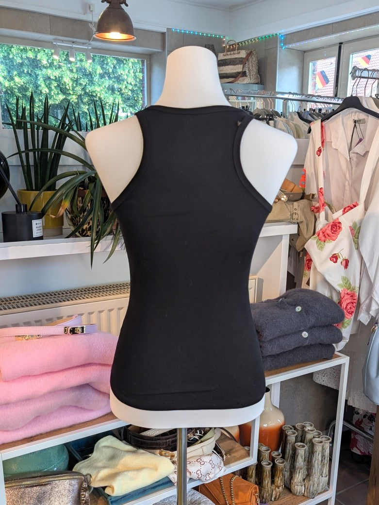 Klassisches Baumwoll-Top mit gerippter Struktur in Schwarz - vielseitige Styling-Kombinationen von Casual bis elegant. Unverzichtbares Basis-Piece!