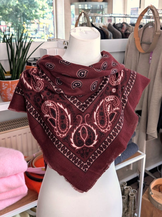 Elegantes Bandana-Tuch aus 100% Viskose, raffinierter ethnischer Charakter durch florales Paisley Muster im Kujten-Stil - als Kopftuch, Halstuch, Schulterumhang