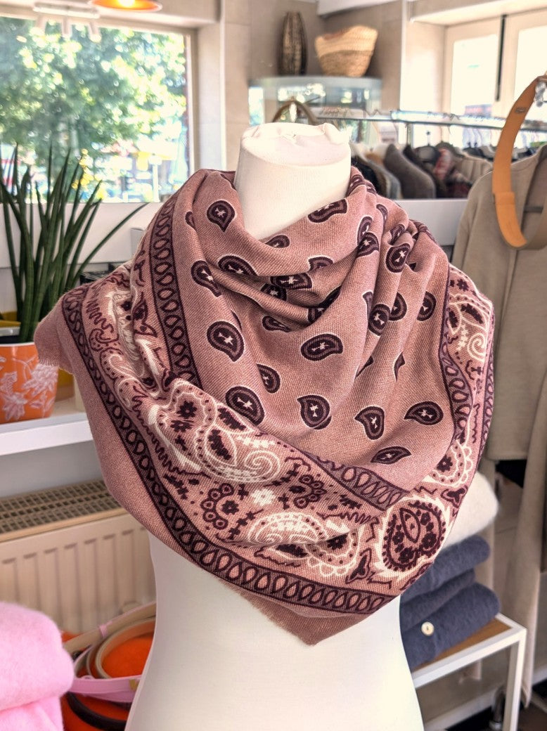 Elegantes Bandana-Tuch aus 100% Viskose, raffinierter ethnischer Charakter durch florales Paisley Muster im Kujten-Stil - als Kopftuch, Halstuch, Schulterumhang