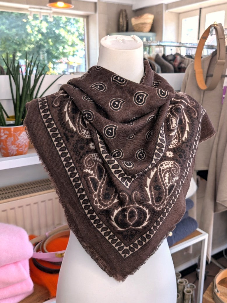 Elegantes Bandana-Tuch aus 100% Viskose, raffinierter ethnischer Charakter durch florales Paisley Muster im Kujten-Stil - als Kopftuch, Halstuch, Schulterumhang