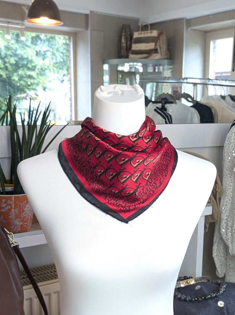 Hochwertiges elegantes Viskose-Satin Tuch im zeitlosen Dior-Stil in Rot Schwarz Gold - Styling als Schultertuch, Halstuch, Hüfttuch oder elegantes Accessoire.