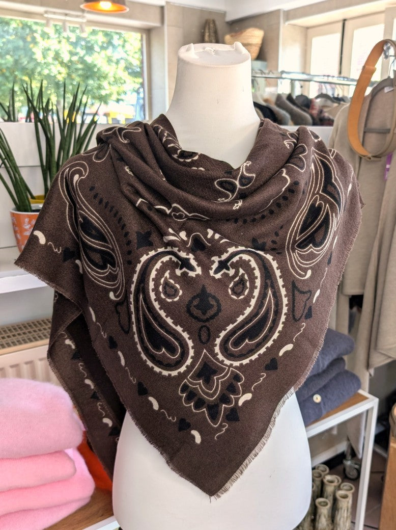 Elegantes Tuch Schal aus 100% Viskose, raffinierter ethnischer Charakter durch florales Paisley Muster im Kujten-Stil - als Kopftuch, Halstuch, Schulterumhang