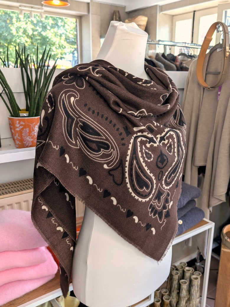 Elegantes Tuch Schal aus 100% Viskose, raffinierter ethnischer Charakter durch florales Paisley Muster im Kujten-Stil - als Kopftuch, Halstuch, Schulterumhang