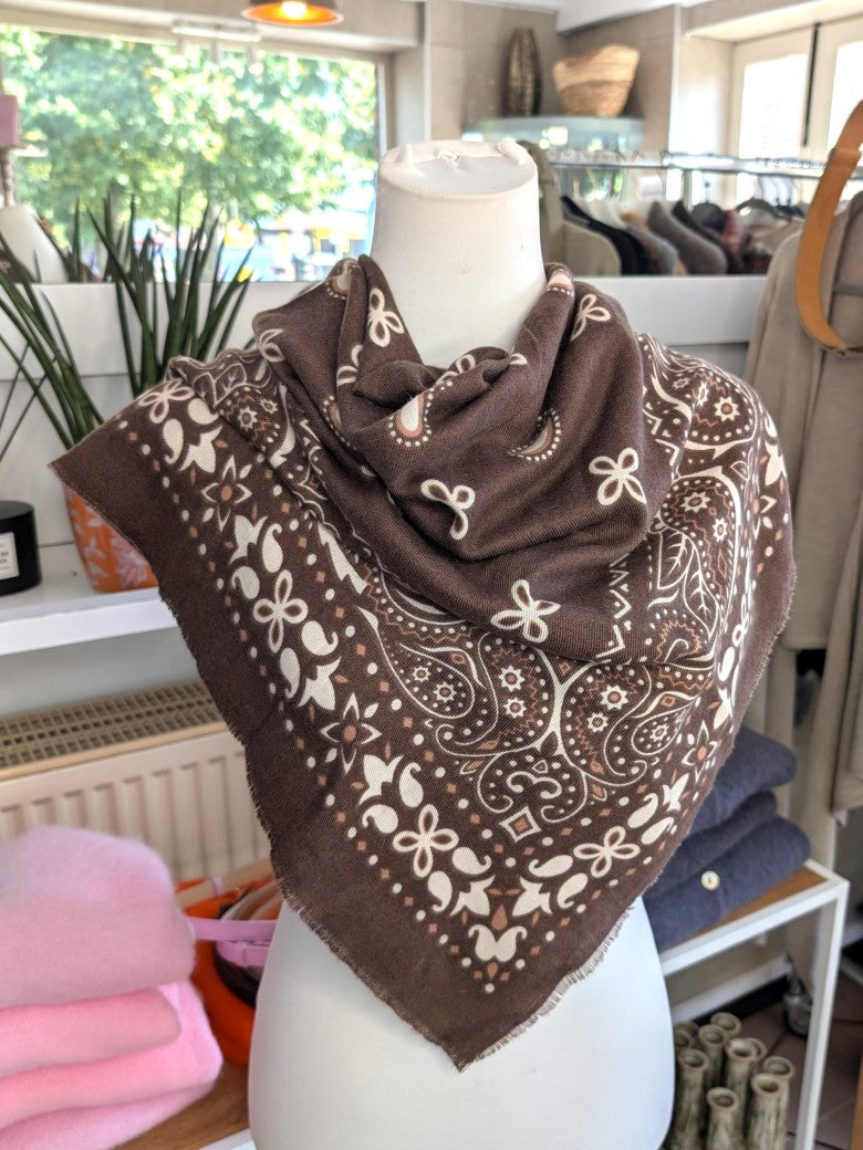 Elegantes Tuch Schal aus 100% Viskose, raffinierter ethnischer Charakter durch florales Paisley Muster im Kujten-Stil - als Kopftuch, Halstuch, Schulterumhang