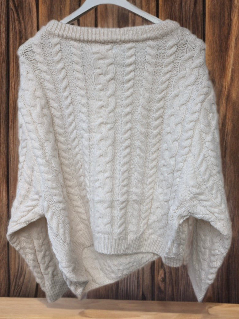 Zopfmuster Pulli asymetrisch Viskose Créme One Size