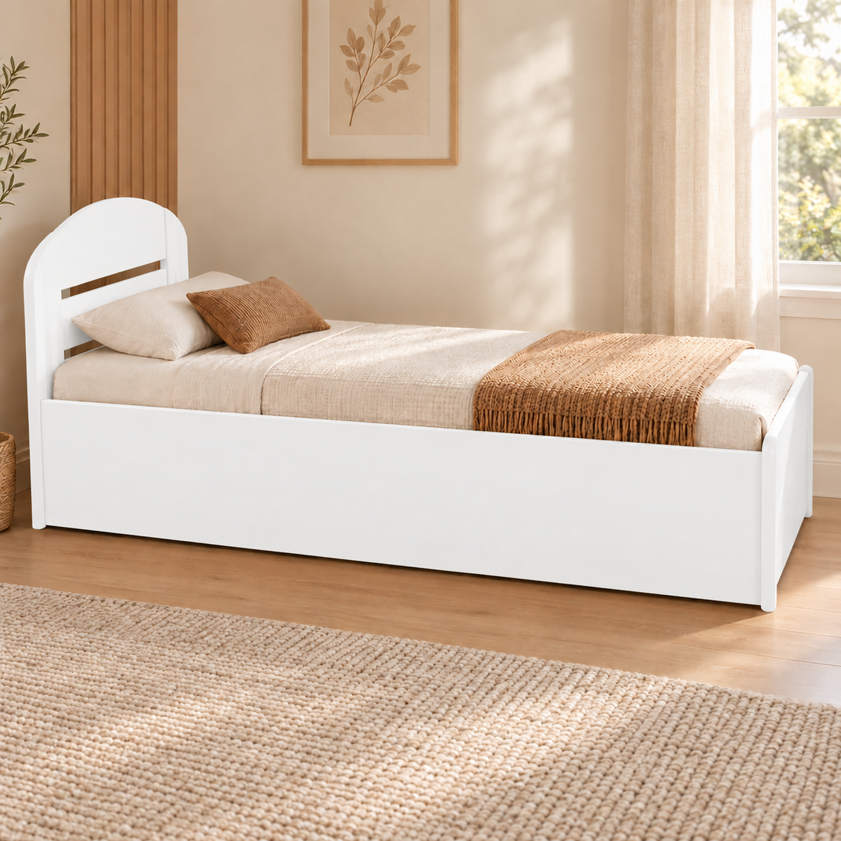 Anika Einzelbett 90x200 Kieferbett mit Bettkasten | Massivholz Einzelbett | 100% Bio-Bett inkl. Lattenrost