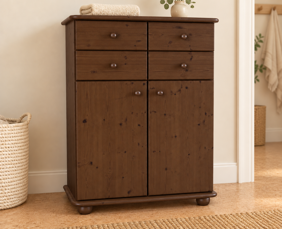 Anika Kommode Sideboard aus 100% Bio Kiefer Massivholz | 2-Türig | 4 Schubladen Anrichte
