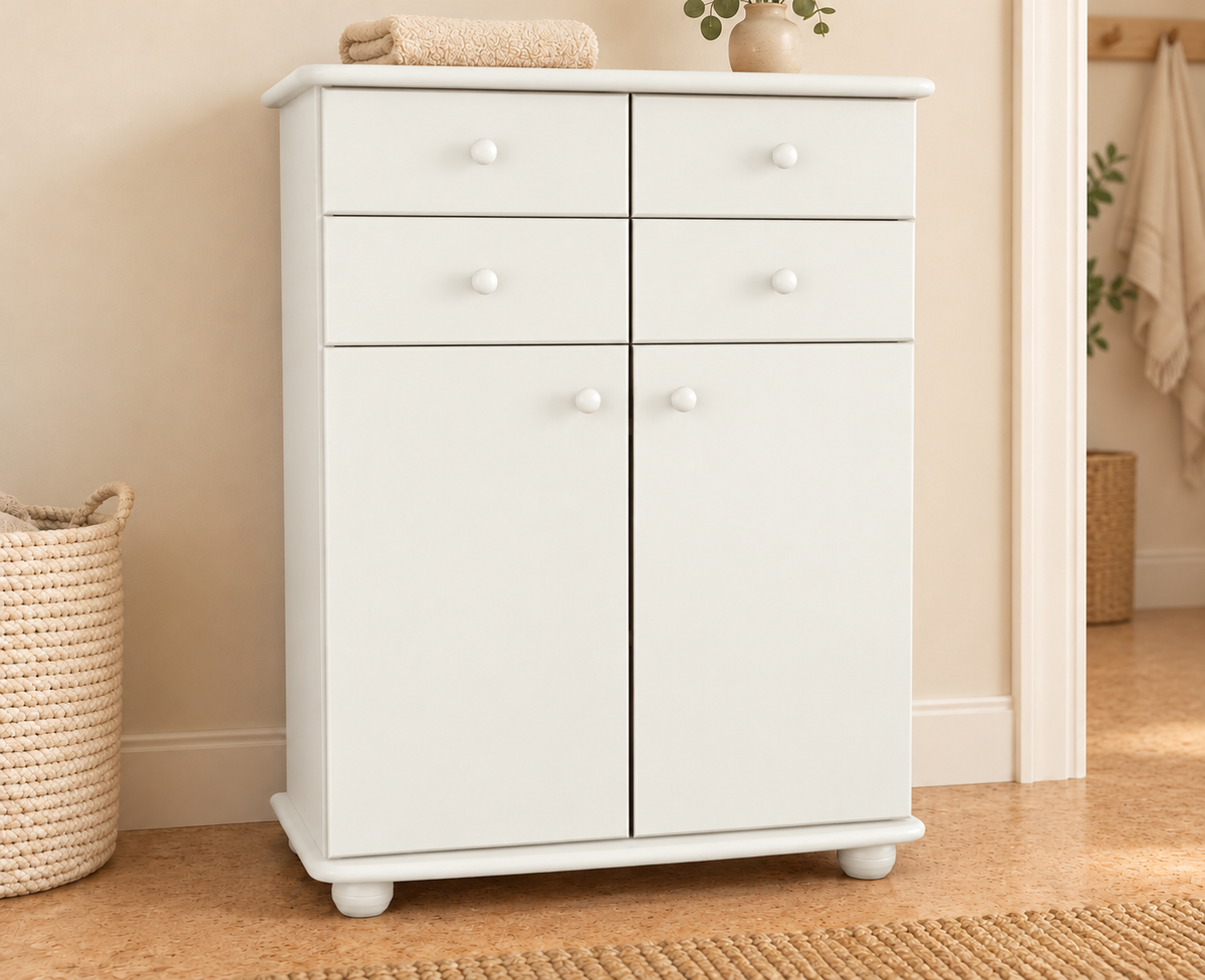 Anika Kommode Sideboard aus 100% Bio Kiefer Massivholz | 2-Türig | 4 Schubladen Anrichte