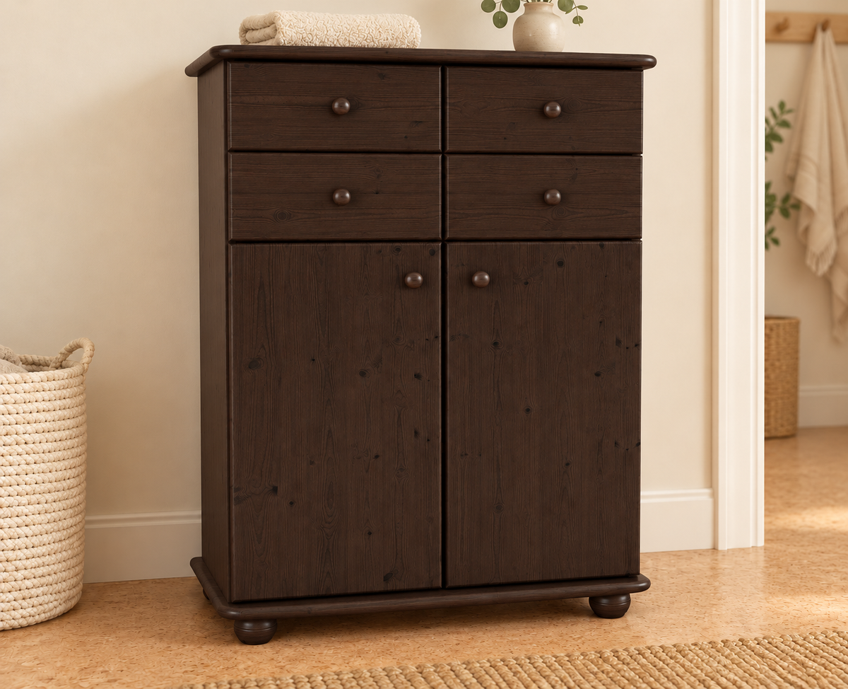 Anika Kommode Sideboard aus 100% Bio Kiefer Massivholz | 2-Türig | 4 Schubladen Anrichte