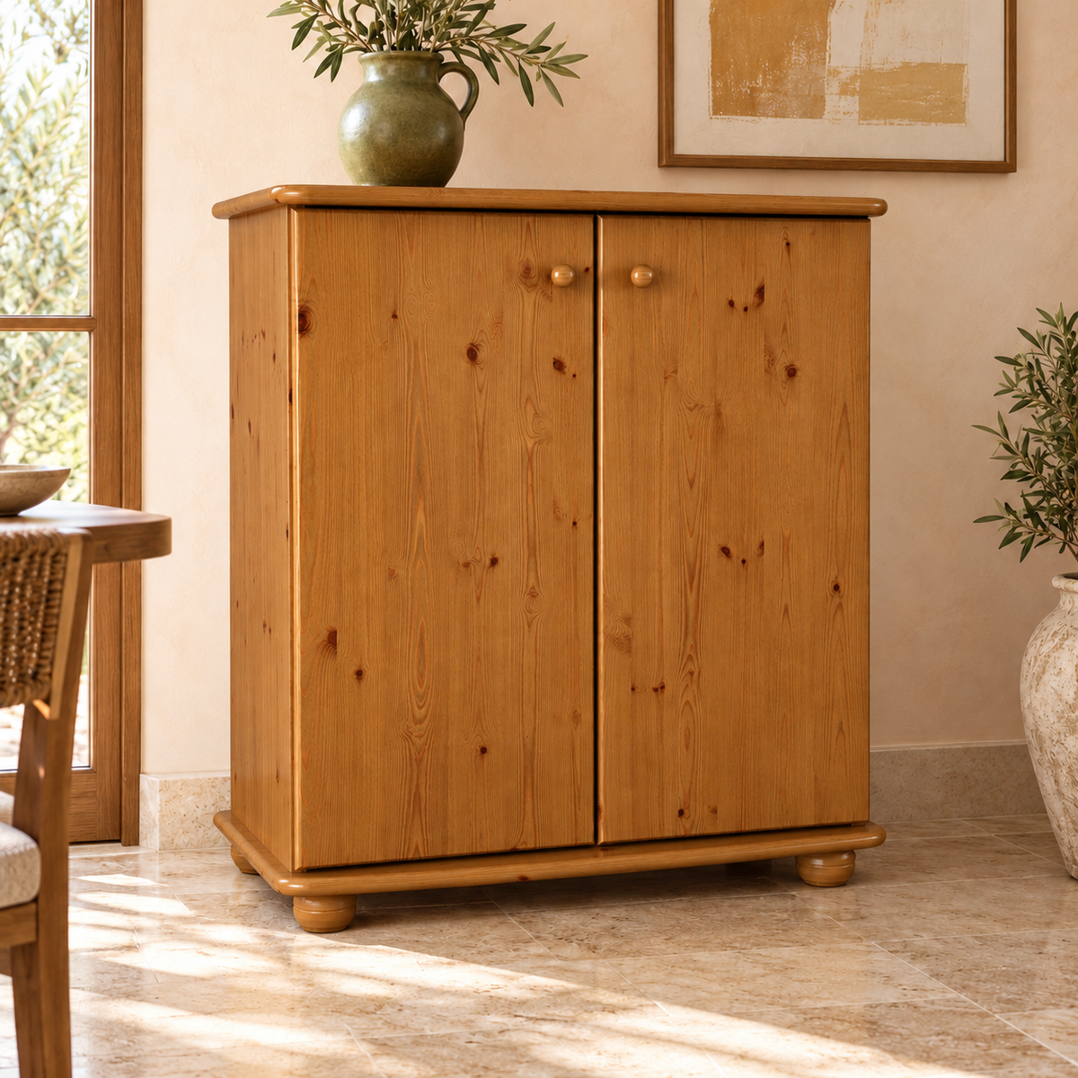 Anika Kommode Bio Kiefer Massivholz | 2-Türig Sideboard mit Regalfächer aus 100% Massivholz