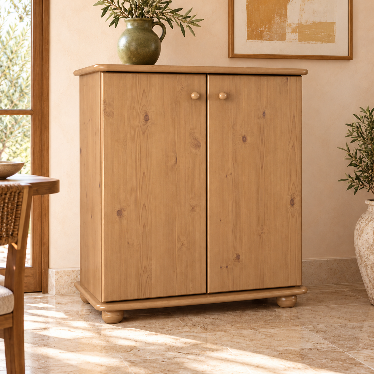 Anika Kommode Bio Kiefer Massivholz | 2-Türig Sideboard mit Regalfächer aus 100% Massivholz