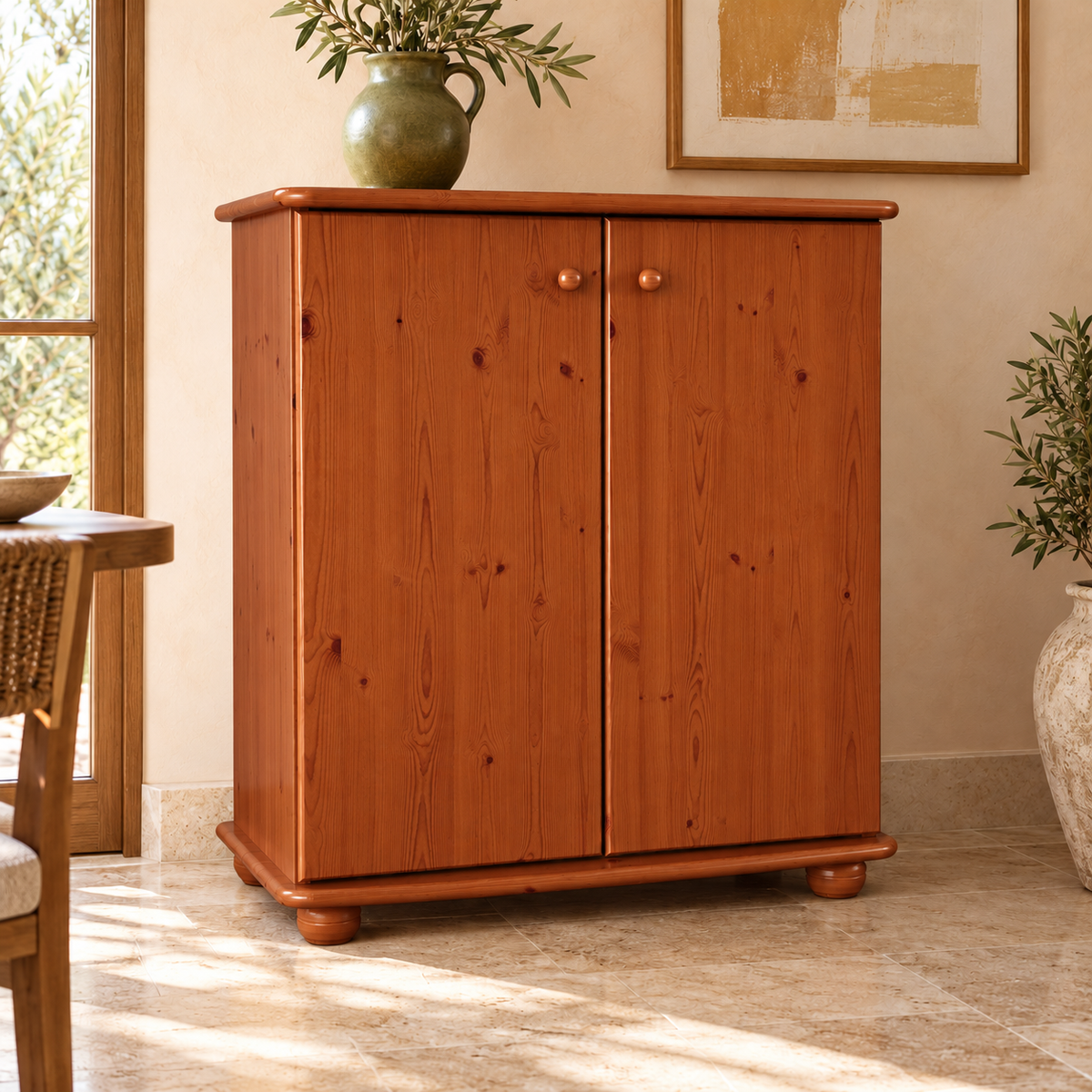 Anika Kommode Bio Kiefer Massivholz | 2-Türig Sideboard mit Regalfächer aus 100% Massivholz