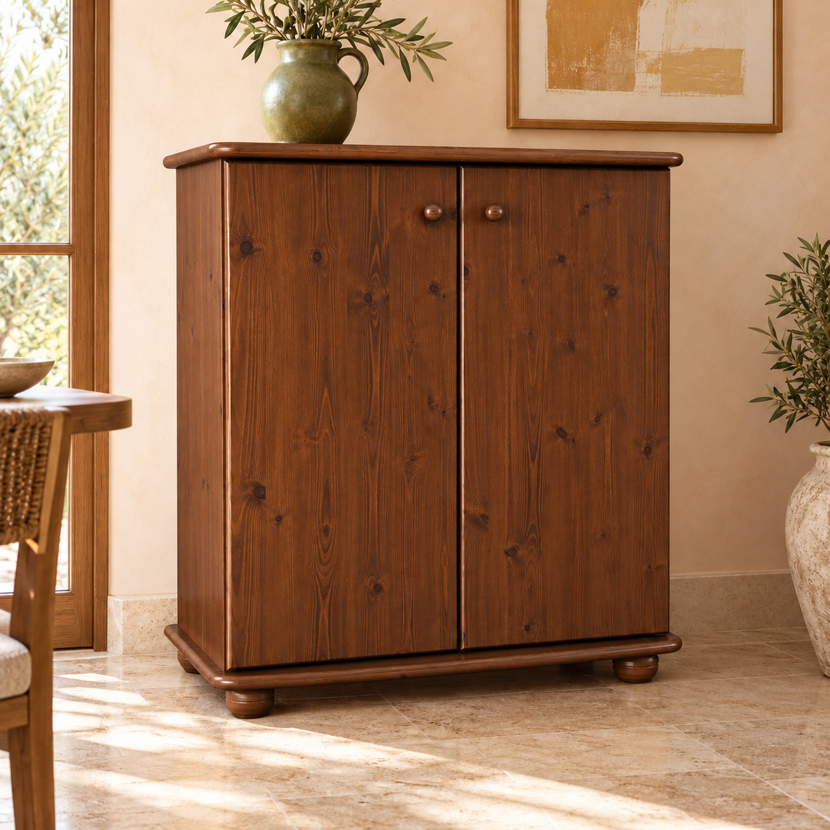 Anika Kommode Bio Kiefer Massivholz | 2-Türig Sideboard mit Regalfächer aus 100% Massivholz