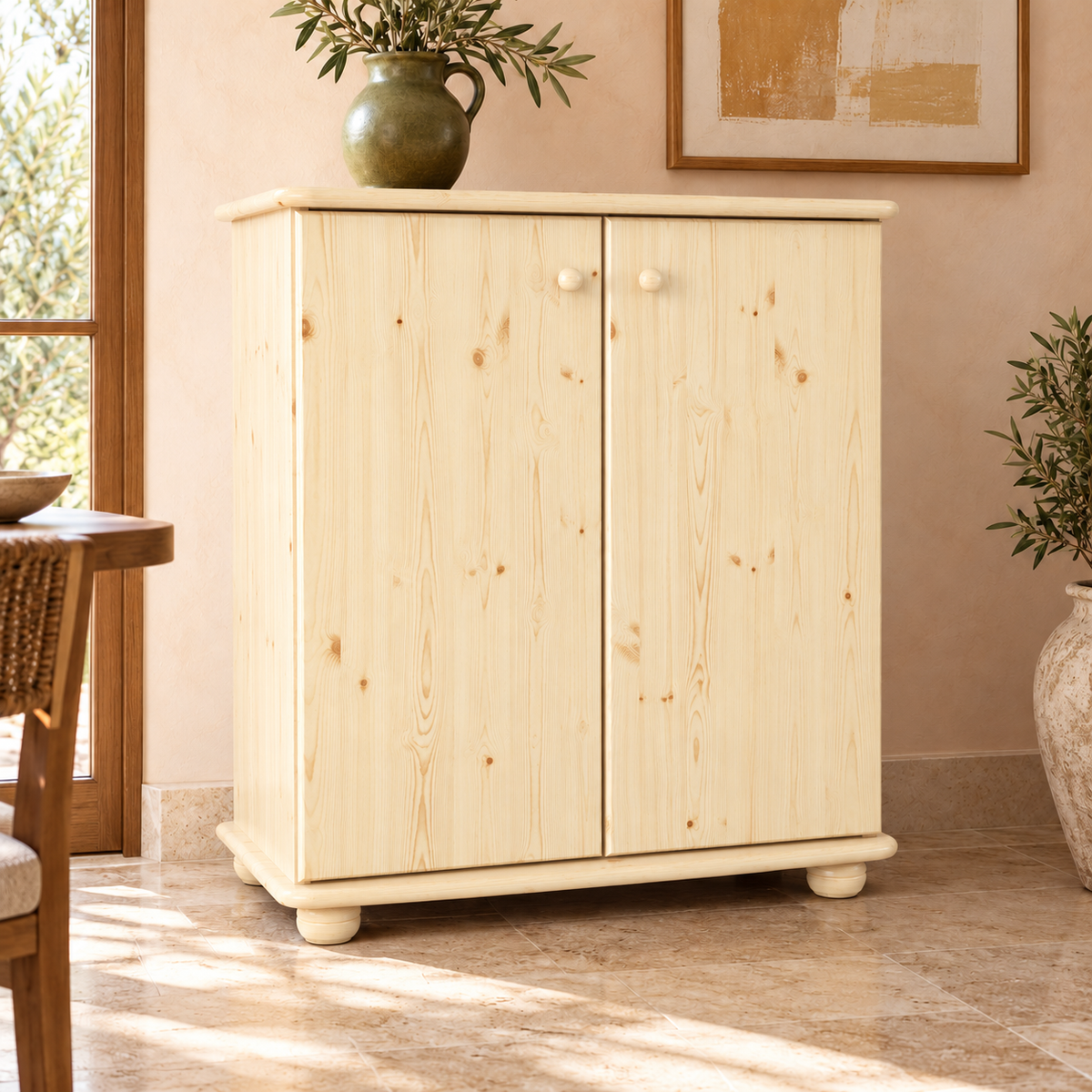 Anika Kommode Bio Kiefer Massivholz | 2-Türig Sideboard mit Regalfächer aus 100% Massivholz