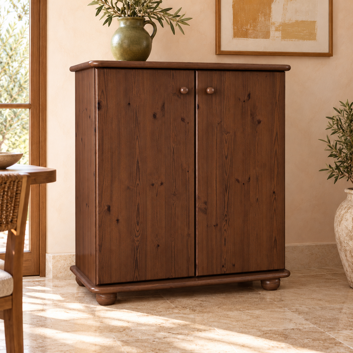Anika Kommode Bio Kiefer Massivholz | 2-Türig Sideboard mit Regalfächer aus 100% Massivholz