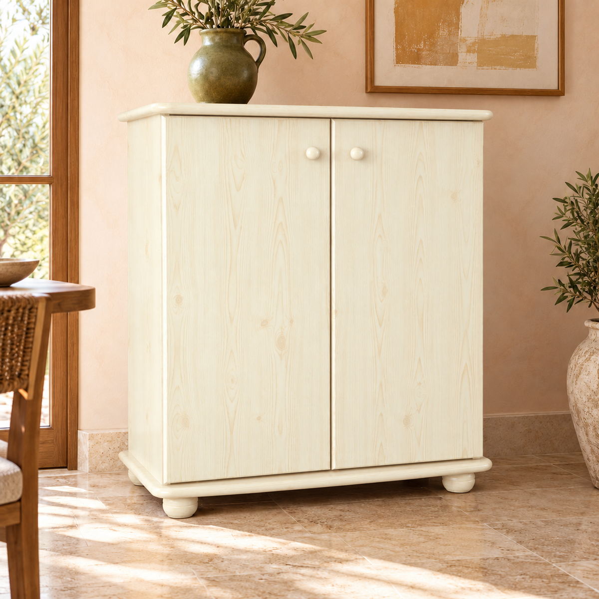 Anika Kommode Bio Kiefer Massivholz | 2-Türig Sideboard mit Regalfächer aus 100% Massivholz