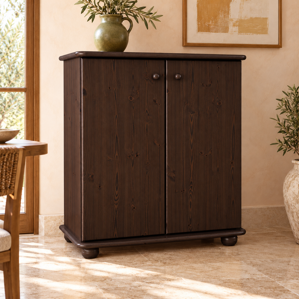 Anika Kommode Bio Kiefer Massivholz | 2-Türig Sideboard mit Regalfächer aus 100% Massivholz