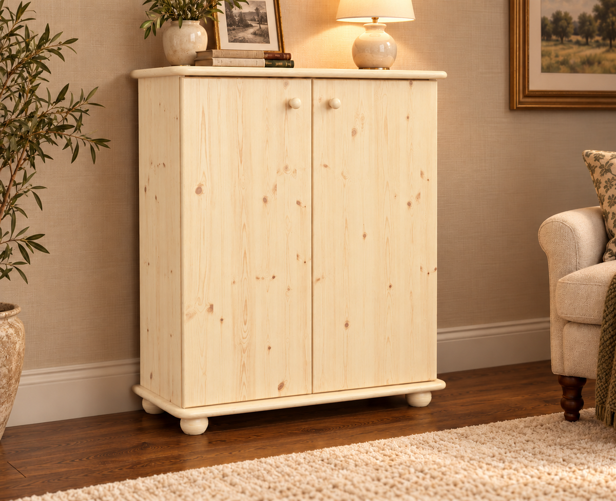 Anika Kommode 110er Bio Kiefer Massivholz | 2-Türig Sideboard mit Regalfächern | Anrichte aus 100% Massivholz
