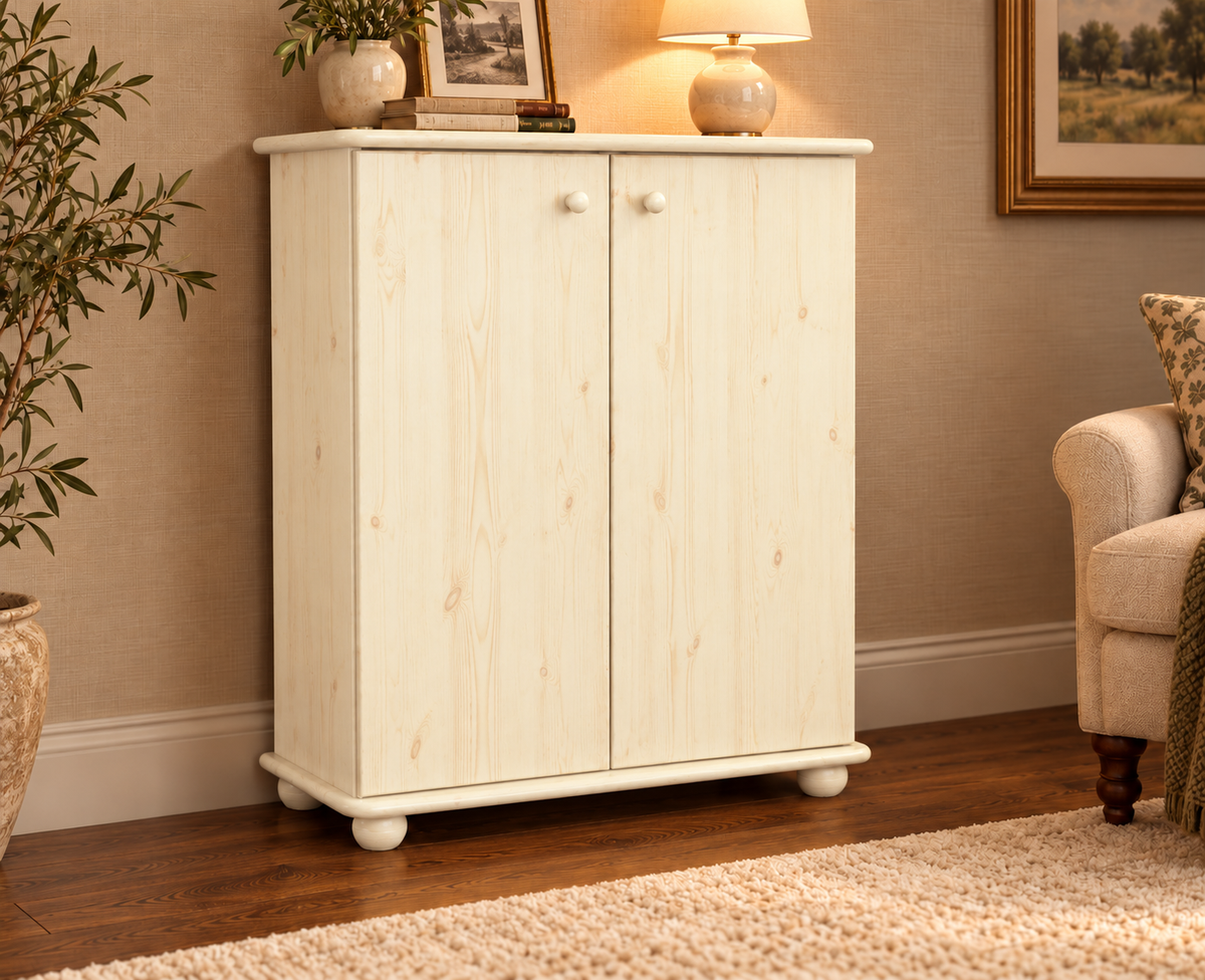 Anika Kommode 110er Bio Kiefer Massivholz | 2-Türig Sideboard mit Regalfächern | Anrichte aus 100% Massivholz