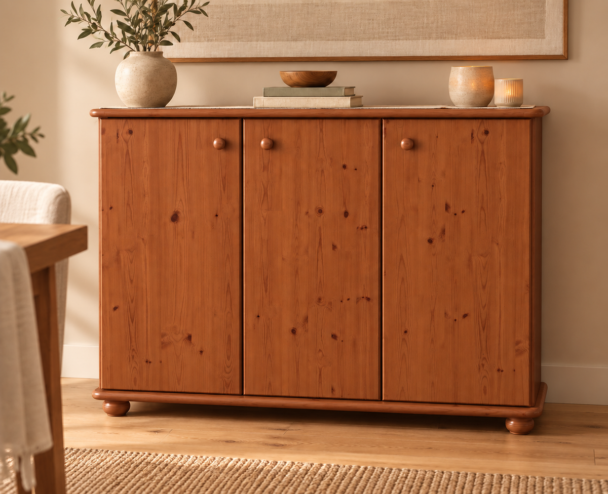 Anika Kommode Bio Kiefer Massivholz | 93er Sideboard 3-Türig mit Regalfächer