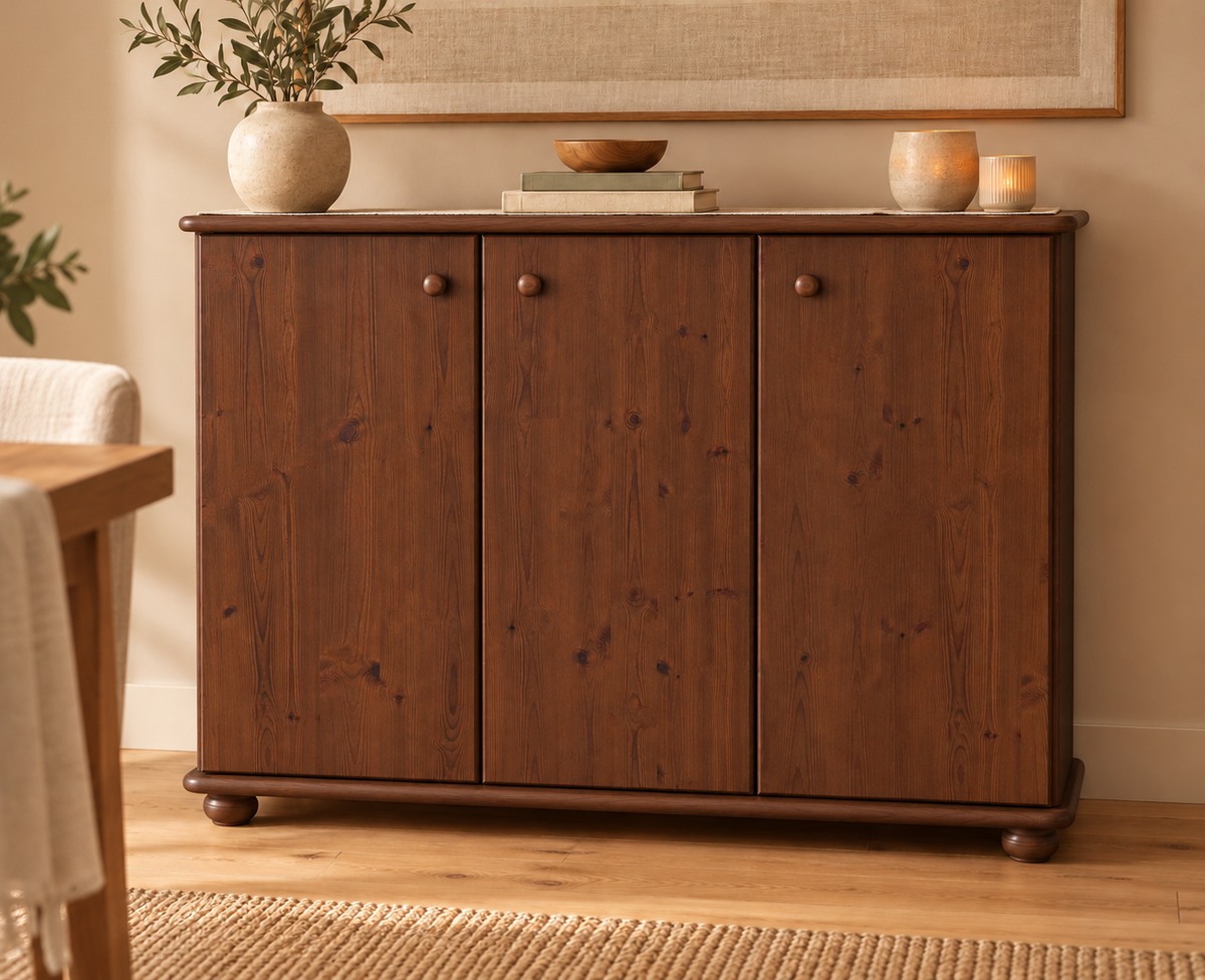 Anika Kommode Bio Kiefer Massivholz | 93er Sideboard 3-Türig mit Regalfächer