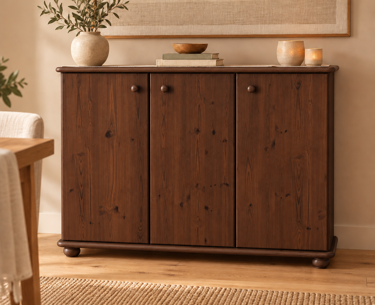 Anika Kommode Bio Kiefer Massivholz | 93er Sideboard 3-Türig mit Regalfächer