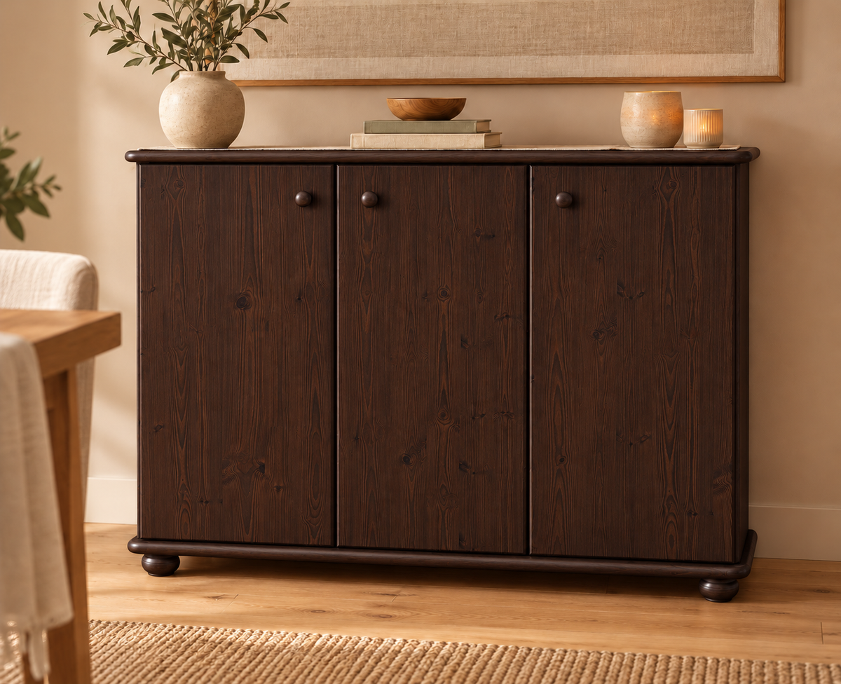 Anika Kommode Bio Kiefer Massivholz | 93er Sideboard 3-Türig mit Regalfächer