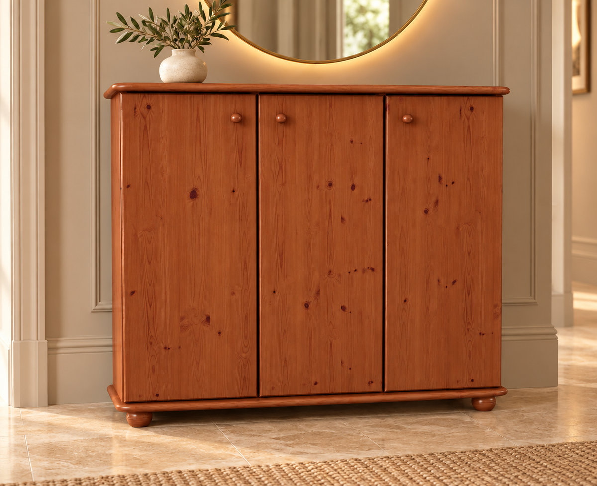 Anika Kommode Kiefer Massivholz 110er | 3-Türig Sideboard mit Regalfächer aus 100% Bio Holz
